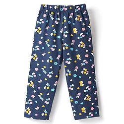 Babyhug Cotton Knit Full Sleeves Co-ords Night Suit With Floral Print - Navy Blue