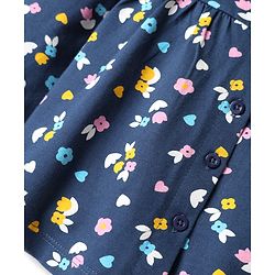 Babyhug Cotton Knit Full Sleeves Co-ords Night Suit With Floral Print - Navy Blue