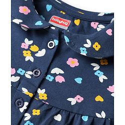 Babyhug Cotton Knit Full Sleeves Co-ords Night Suit With Floral Print - Navy Blue