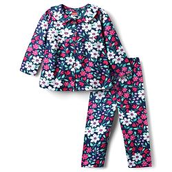 Babyhug 100% Cotton Knit Full Sleeves Co-ords Night Suit With Floral Print - Purple