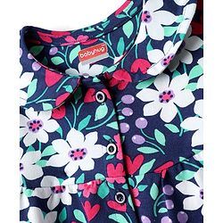 Babyhug 100% Cotton Knit Full Sleeves Co-ords Night Suit With Floral Print - Purple