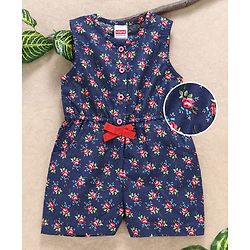 Babyhug Sleeveless Jumpsuit Rose Print - Navy Blue