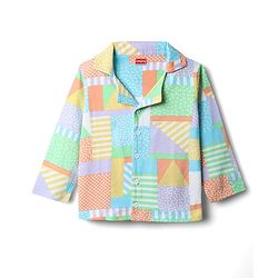 Babyhug Cotton Knit Full Sleeves Front Open Co-ords Night Suit with Abstract Print - Multicolor