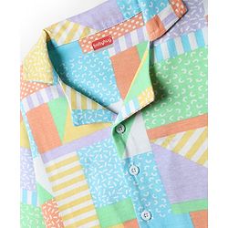 Babyhug Cotton Knit Full Sleeves Front Open Co-ords Night Suit with Abstract Print - Multicolor