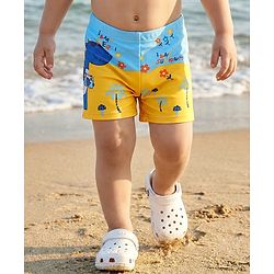 Babyhug Swimming Trunk With Dino Theme Print - Yellow