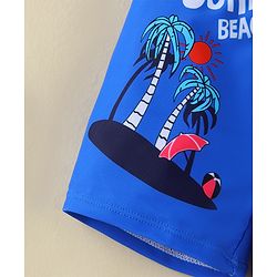 Babyhug Swimming Trunk With Dino Print & Cap - Blue