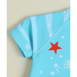 Babyhug Half Raglan Sleeves Legged Swimsuit & Cap - Light Blue