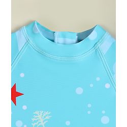 Babyhug Half Raglan Sleeves Legged Swimsuit & Cap - Light Blue