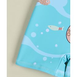 Babyhug Half Raglan Sleeves Legged Swimsuit & Cap - Light Blue