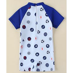 Babyhug Half Raglan Sleeves Legged Swimsuit With Nautical Theme Print - Blue