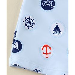 Babyhug Half Raglan Sleeves Legged Swimsuit With Nautical Theme Print - Blue