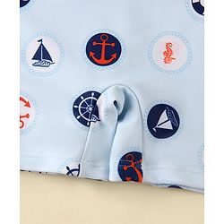 Babyhug Half Raglan Sleeves Legged Swimsuit With Nautical Theme Print - Blue