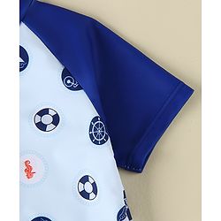 Babyhug Half Raglan Sleeves Legged Swimsuit With Nautical Theme Print - Blue