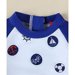 Babyhug Half Raglan Sleeves Legged Swimsuit With Nautical Theme Print - Blue