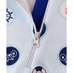 Babyhug Half Raglan Sleeves Legged Swimsuit With Nautical Theme Print - Blue