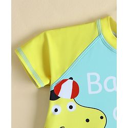 Babyhug Half Sleeves Legged Swimsuit  With Dino Print & Cap - Light Blue