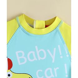 Babyhug Half Sleeves Legged Swimsuit  With Dino Print & Cap - Light Blue