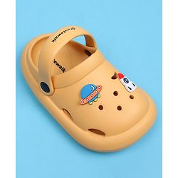 Cute Walk by Babyhug Back Strap Clousre Clogs With Rocket & UFO Applique - Mustard