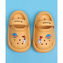Cute Walk by Babyhug Back Strap Clousre Clogs With Rocket & UFO Applique - Mustard