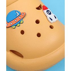 Cute Walk by Babyhug Back Strap Clousre Clogs With Rocket & UFO Applique - Mustard