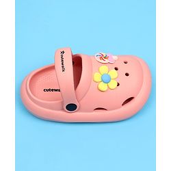 Cute Walk by Babyhug Back Strap Closure Clogs With Floral Applique - Pink