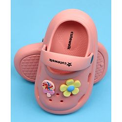 Cute Walk by Babyhug Back Strap Closure Clogs With Floral Applique - Pink