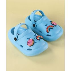 Cute Walk by Babyhug Back Strap Clogs with Donuts & Rainbow Applique - Light Blue