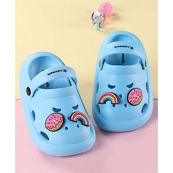 Cute Walk by Babyhug Back Strap Clogs with Donuts & Rainbow Applique - Light Blue
