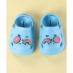 Cute Walk by Babyhug Back Strap Clogs with Donuts & Rainbow Applique - Light Blue