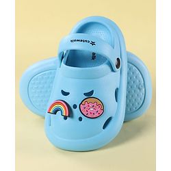 Cute Walk by Babyhug Back Strap Clogs with Donuts & Rainbow Applique - Light Blue