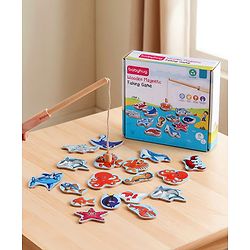 Babyhug Wooden Magnetic Fishing Game Toy - Multicolour | 18 Sea Animals  & 1 Road | Educational And Interactive Activity Toy | BIS Certified