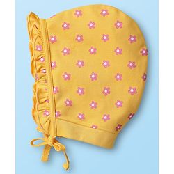 Babyhug 100% Cotton Bonnet Bonnet Caps Floral & Butterfly Print Pack of 2 White & Yellow - Diameter 15 cm