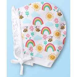 Babyhug 100% Cotton Bonnet Bonnet Caps Floral & Butterfly Print Pack of 2 White & Yellow - Diameter 15 cm