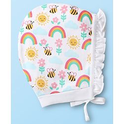 Babyhug 100% Cotton Bonnet Bonnet Caps Floral & Butterfly Print Pack of 2 White & Yellow - Diameter 15 cm