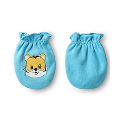 Babyhug 100% Cotton Knit Mittens with Animal Print & Stripes Pack of 3 - Red Aqua Blue & White