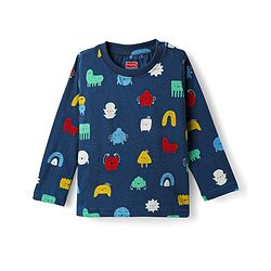 Babyhug Cotton Knit Full Sleeves Printed Co-Ord Night Suit - Navy Blue