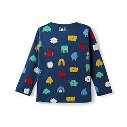 Babyhug Cotton Knit Full Sleeves Printed Co-Ord Night Suit - Navy Blue