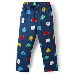 Babyhug Cotton Knit Full Sleeves Printed Co-Ord Night Suit - Navy Blue