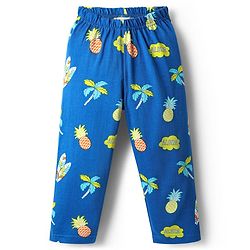 Babyhug Cotton Knit Full Sleeves Co-Ord Night Suit With Tropical Theme Print - Blue