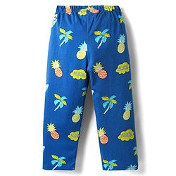 Babyhug Cotton Knit Full Sleeves Co-Ord Night Suit With Tropical Theme Print - Blue