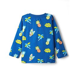 Babyhug Cotton Knit Full Sleeves Co-Ord Night Suit With Tropical Theme Print - Blue