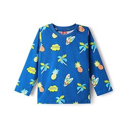 Babyhug Cotton Knit Full Sleeves Co-Ord Night Suit With Tropical Theme Print - Blue