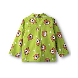 Babyhug Cotton Woven Full Sleeves Front Open Co-Ord Night Suit With Bear Print - Green