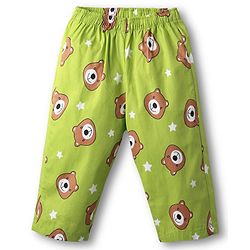 Babyhug Cotton Woven Full Sleeves Front Open Co-Ord Night Suit With Bear Print - Green