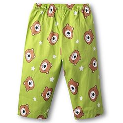 Babyhug Cotton Woven Full Sleeves Front Open Co-Ord Night Suit With Bear Print - Green