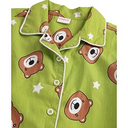 Babyhug Cotton Woven Full Sleeves Front Open Co-Ord Night Suit With Bear Print - Green