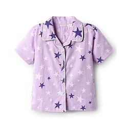 Babyhug Cotton Woven Half Sleeves Front Open Co-Ords Night Suit With Star Print - Lavender