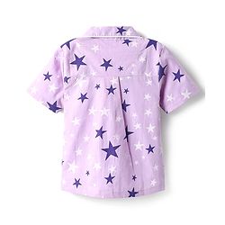 Babyhug Cotton Woven Half Sleeves Front Open Co-Ords Night Suit With Star Print - Lavender