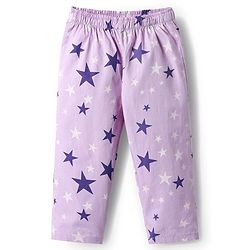 Babyhug Cotton Woven Half Sleeves Front Open Co-Ords Night Suit With Star Print - Lavender