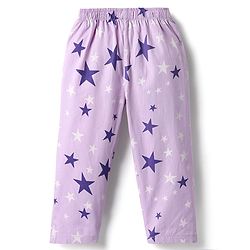 Babyhug Cotton Woven Half Sleeves Front Open Co-Ords Night Suit With Star Print - Lavender